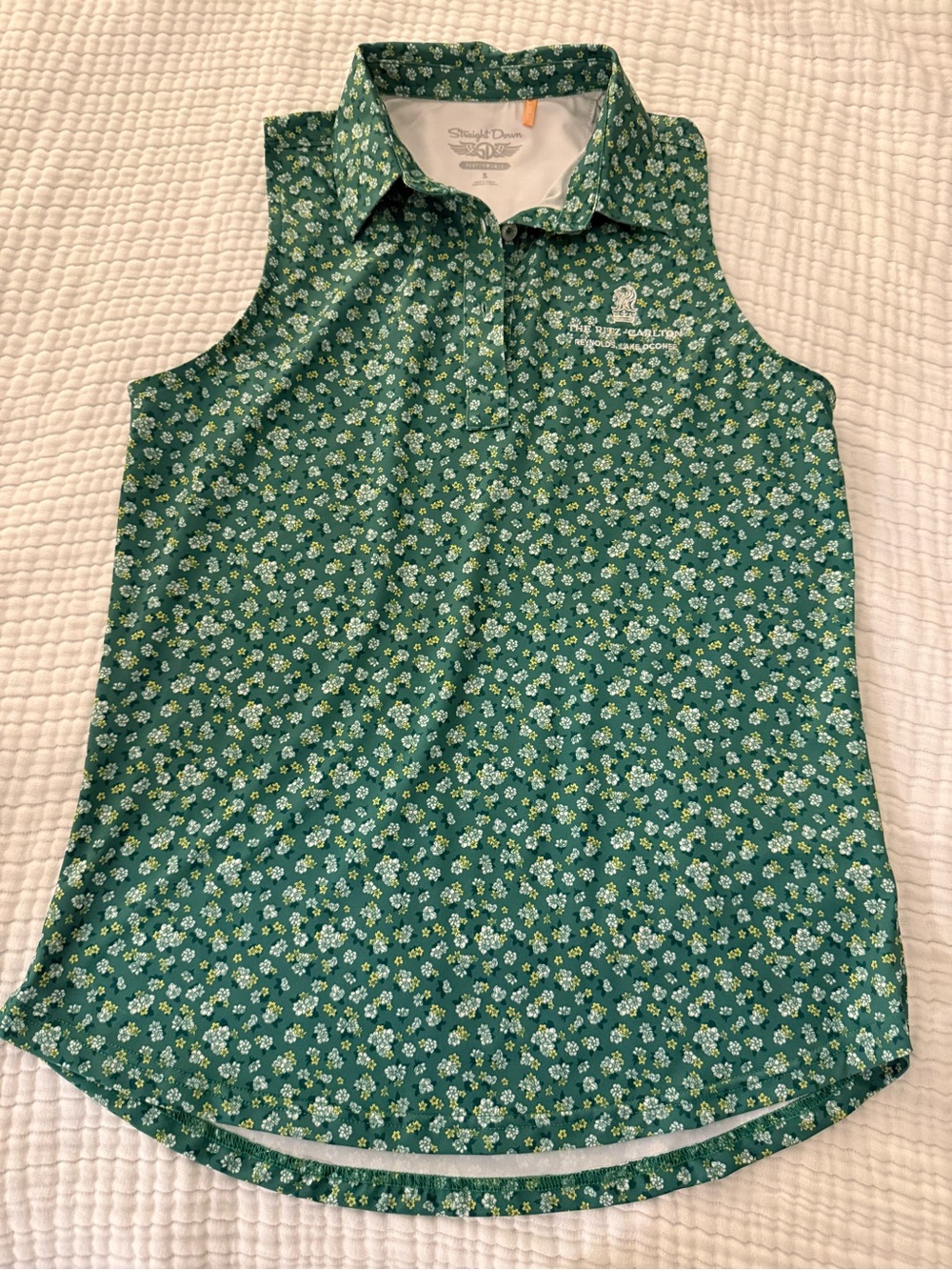 Sleeveless Green Floral Collared Top - also for Golf